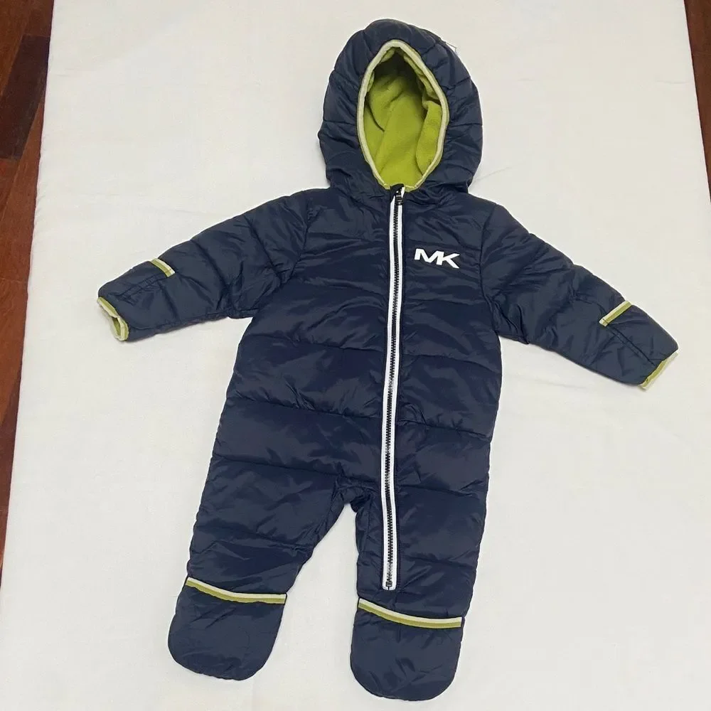 Michael Kors Navy and Lime Baby Snowsuit Size 6-12 months